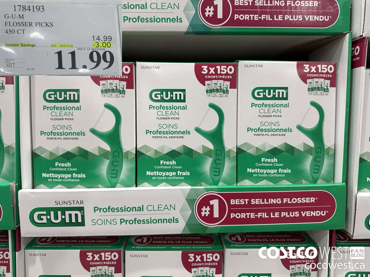 1784193 G-U-M PROFESSIONAL CLEAN 450 CT ($3.00 INSTANT SAVINGS EXPIRES ON 2025-01-05) $11.99