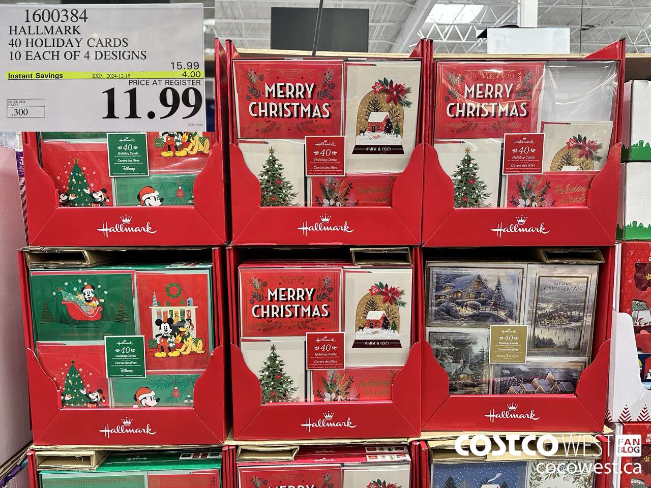 1600384 HALLMARK 40 HOLIDAY CARDS 10 EACH OF 4 DESIGNS ($4.00 INSTANT SAVINGS EXPIRES ON 2024-12-15) $11.99