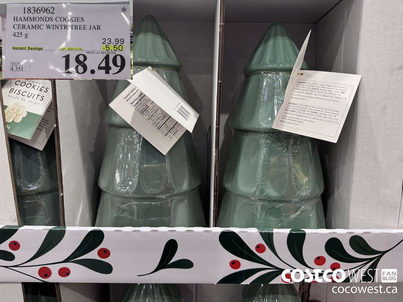 1836962 HAMMONDS COOKIES CERAMIC WINTR TREE JAR 425 g ($5.50 INSTANT SAVINGS EXPIRES ON 2024-12-16) $18.49