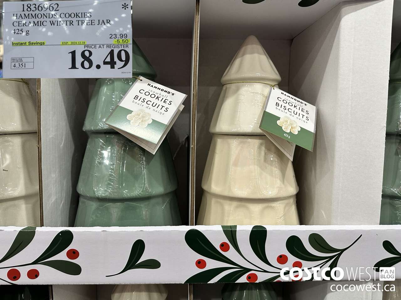 1836962 HAMMONDS COOKIES CERAMIC WINTR TREE JAR 425 g ($5.50 INSTANT SAVINGS EXPIRES ON 2024-12-18) $18.49