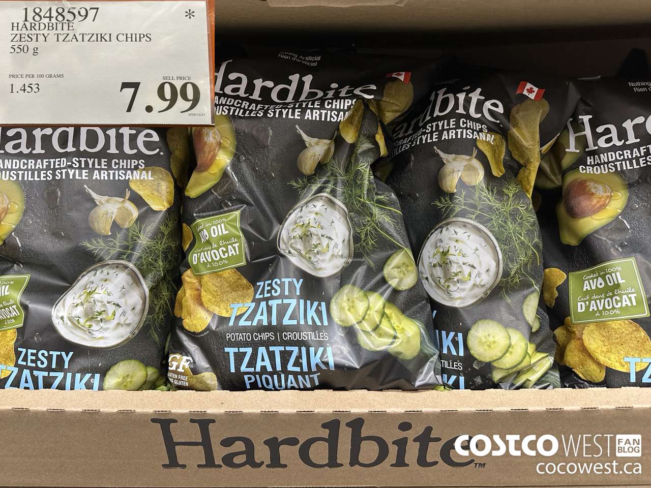 1848597 HARDBITE ZESTY TZATZIKI CHIPS 550 g $7.99