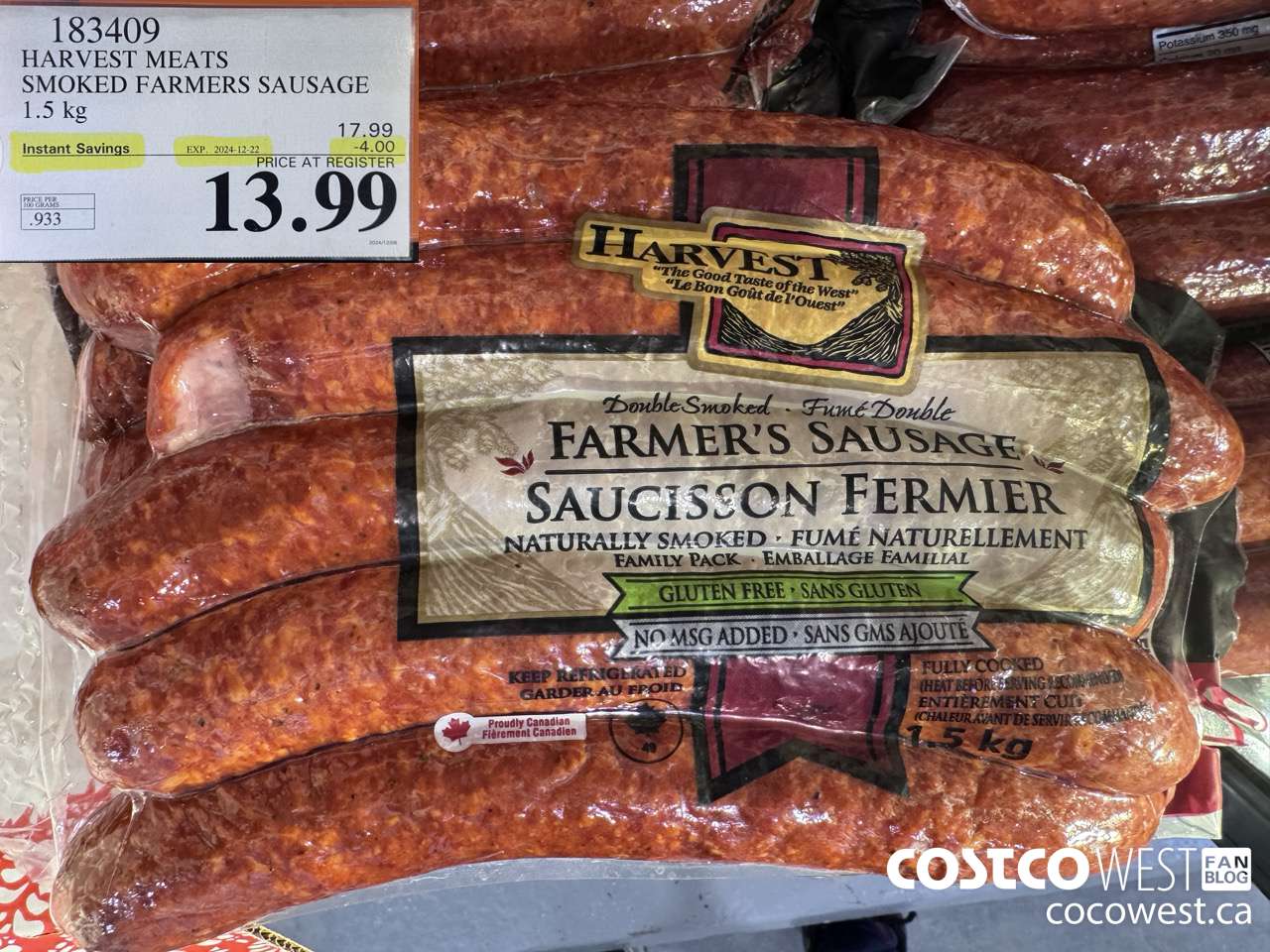 183409 HARVEST MEATS SMOKED FARMERS SAUSAGE 1.5 kg ($4.00 INSTANT SAVINGS EXPIRES ON 2024-12-22) $13.99