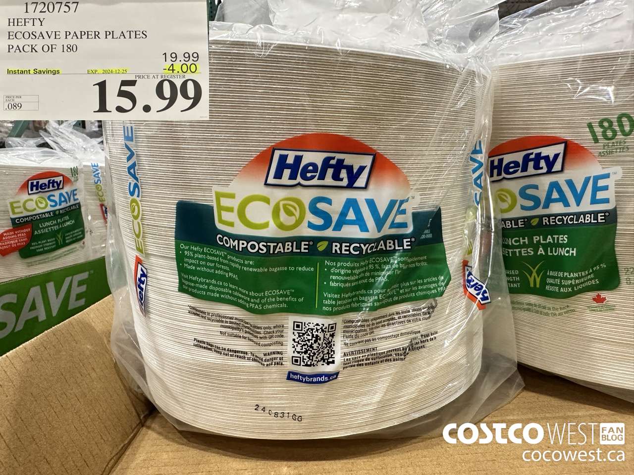 1720757 HEFTY ECOSAVE PAPER PLATES PACK OF 180 ($4.00 INSTANT SAVINGS EXPIRES ON 2024-12-25) $15.99