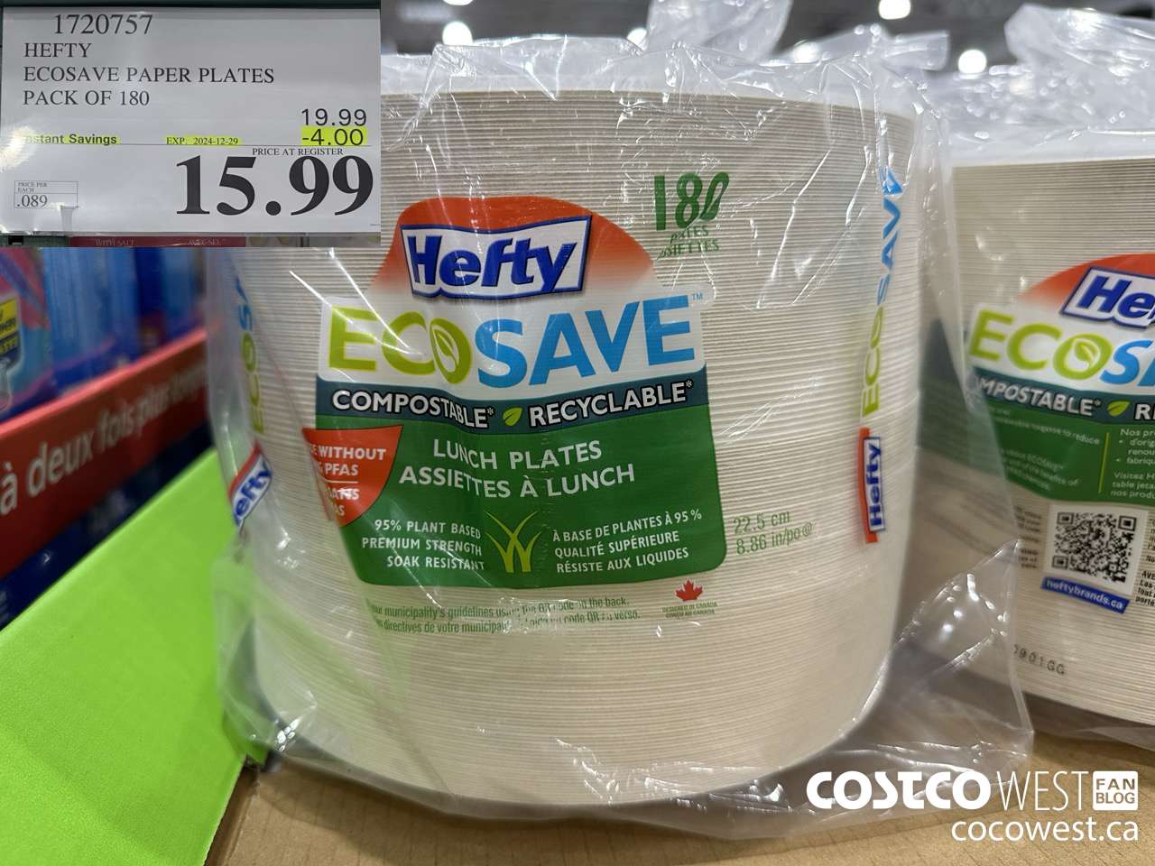 1720757 HEFTY ECOSAVE PAPER PLATES PACK OF 180 ($4.00 INSTANT SAVINGS EXPIRES ON 2024-12-29) $15.99
