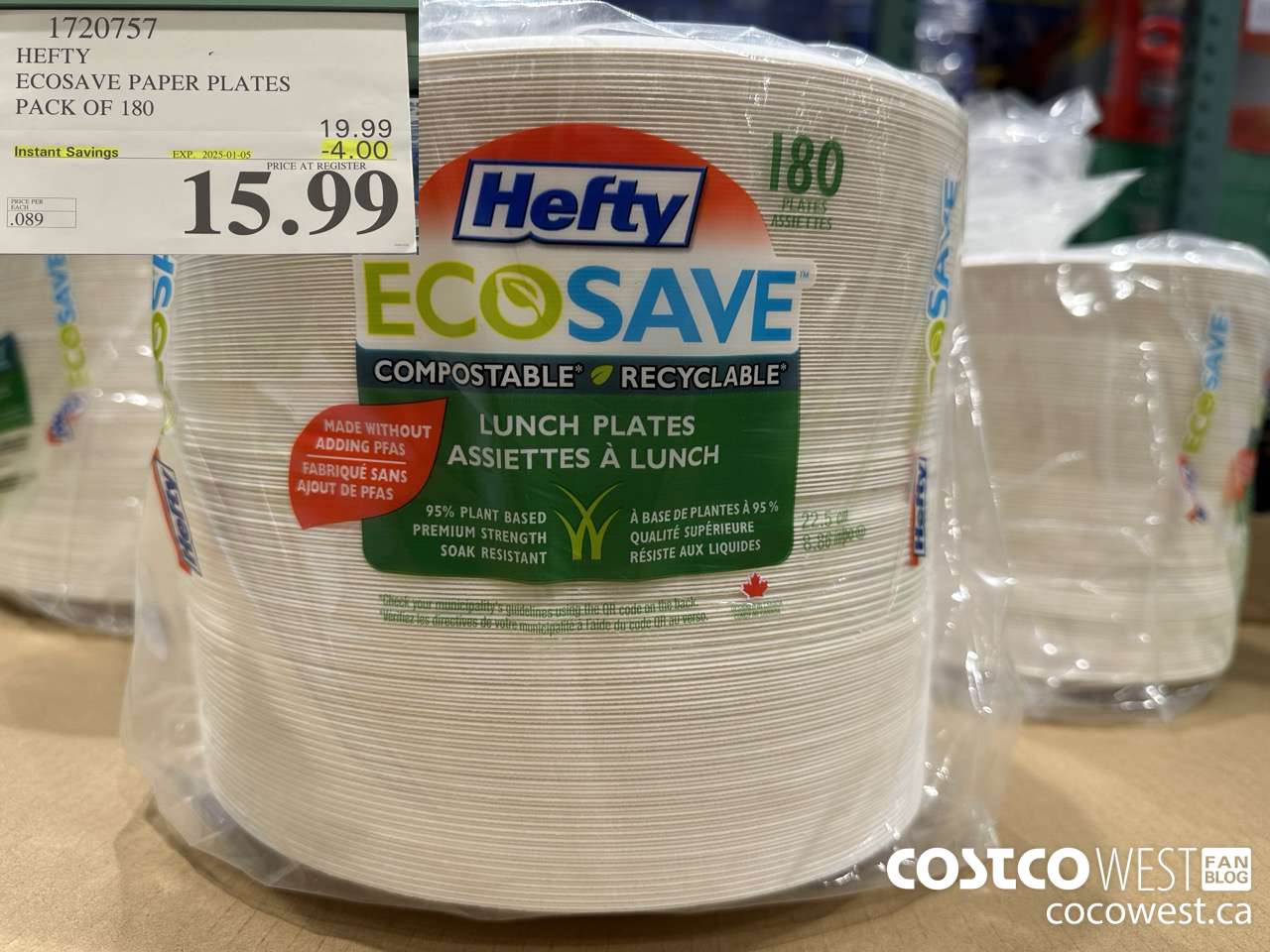 1720757 HEFTY ECOSAVE PAPER PLATES PACK OF 180 ($4.00 INSTANT SAVINGS EXPIRES ON 2025-01-05) $15.99