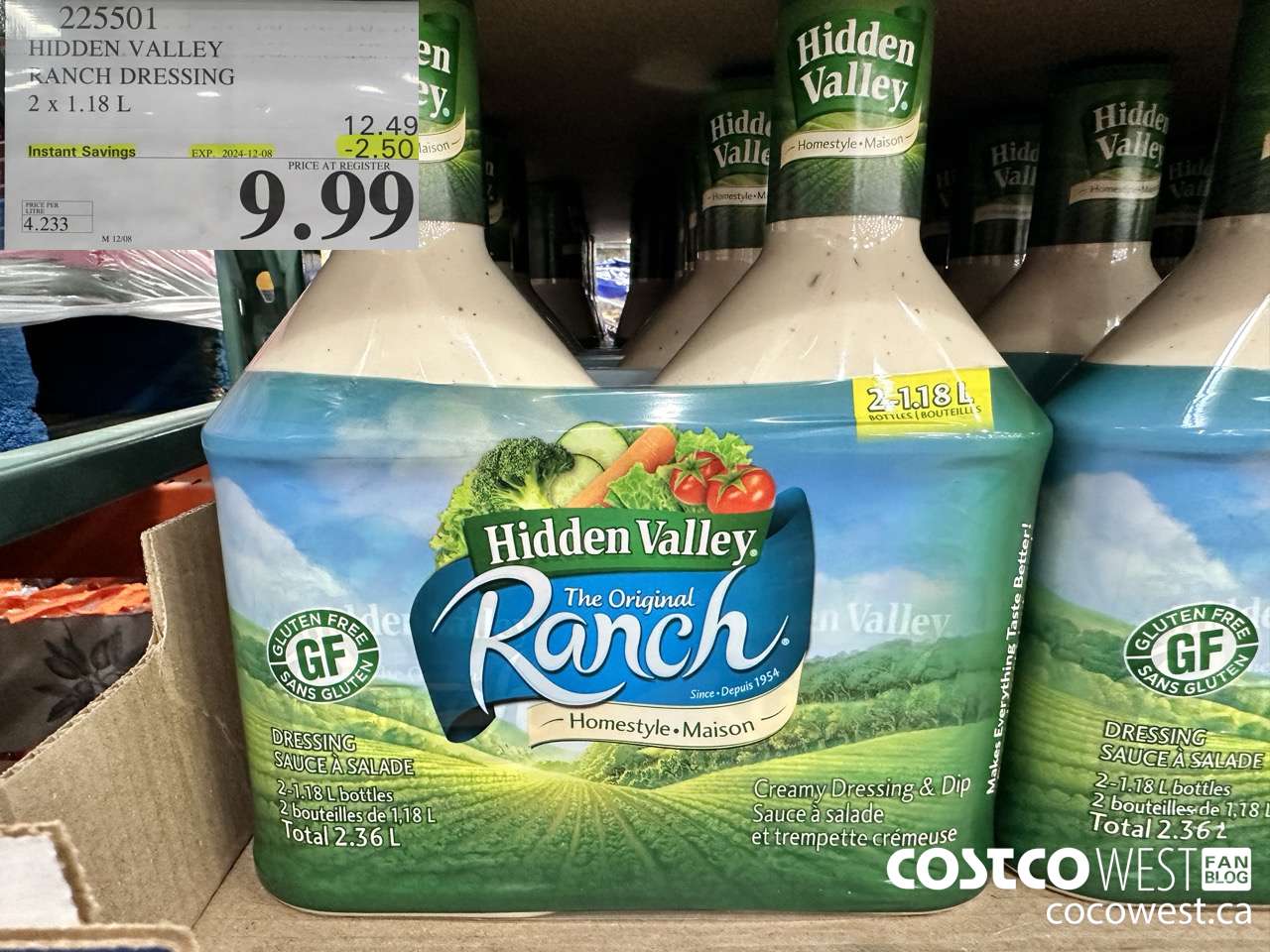 225501 HIDDEN VALLEY RANCH DRESSING 2 x 1.18 L ($2.50 INSTANT SAVINGS EXPIRES ON 2024-12-08) $9.99