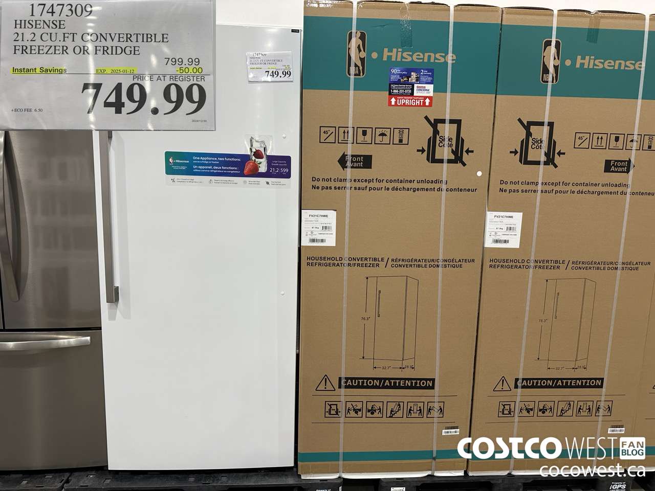 1747309 HISENSE 21.2 CU.FT CONVERTIBLE FREEZER OR FRIDGE ($150.00 INSTANT SAVINGS EXPIRES ON 2025-01-12) $749.99