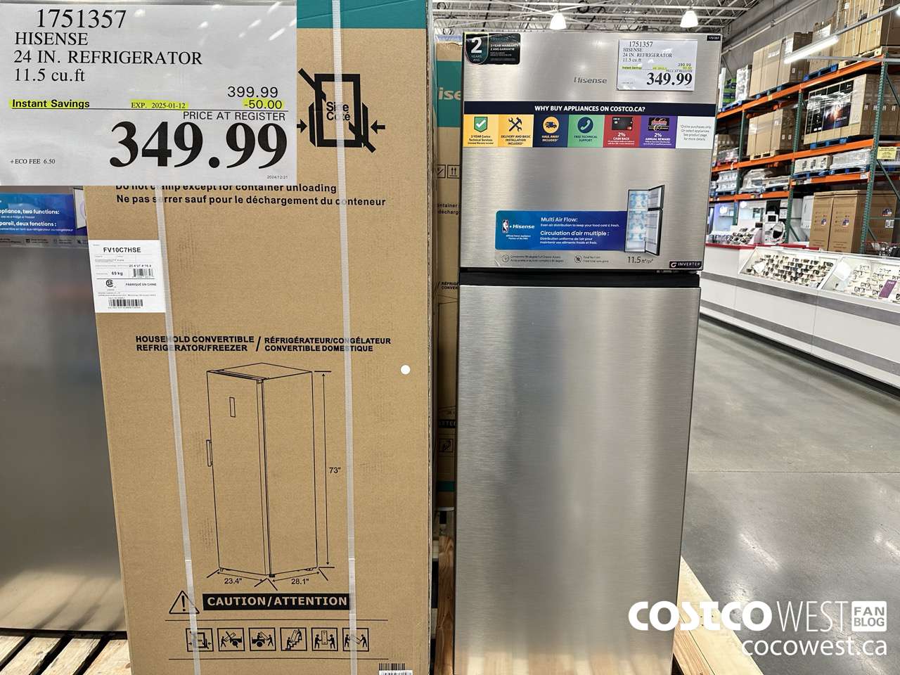 1751357 HISENSE 24 IN. REFRIGERATOR 11.5 CUFT ($50.00 INSTANT SAVINGS EXPIRES ON 2025-01-12) $349.99