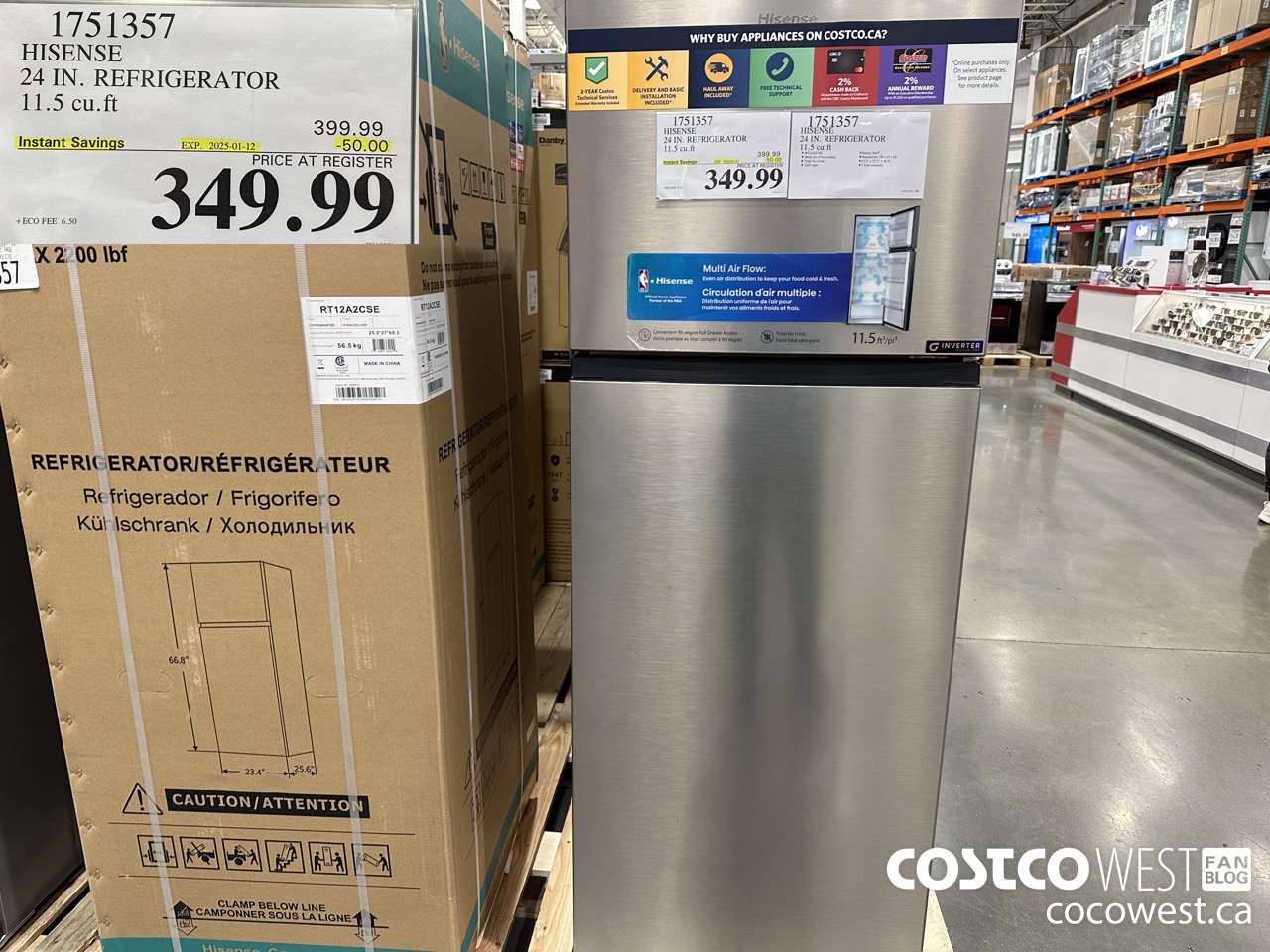 1751357 HISENSE 24 IN. REFRIGERATOR 11.5 CUFT ($50.00 INSTANT SAVINGS EXPIRES ON 2025-01-12) $349.99