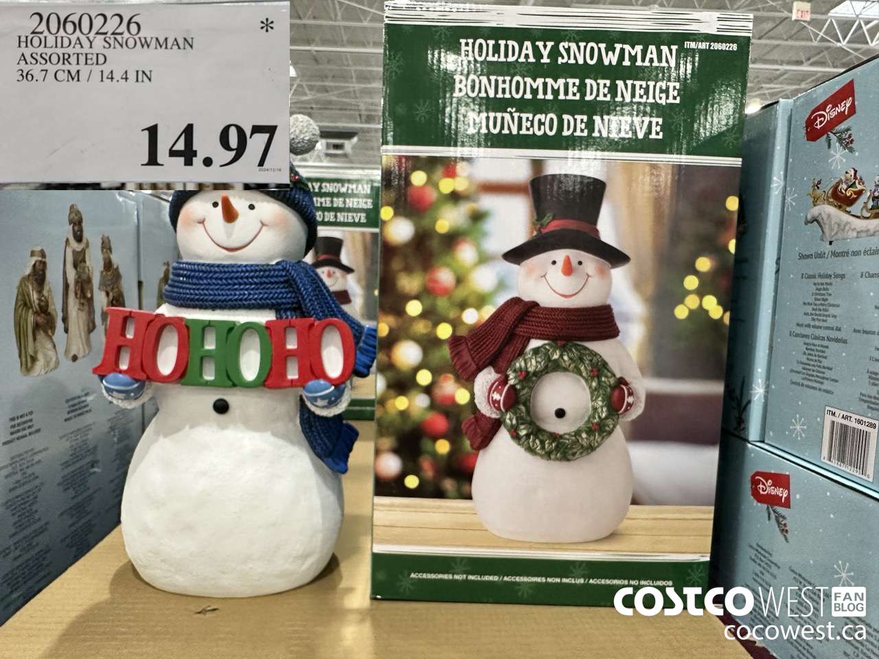 2060226 HOLIDAY SNOWMAN ASSORTED 36.7CM/14.4IN $14.97