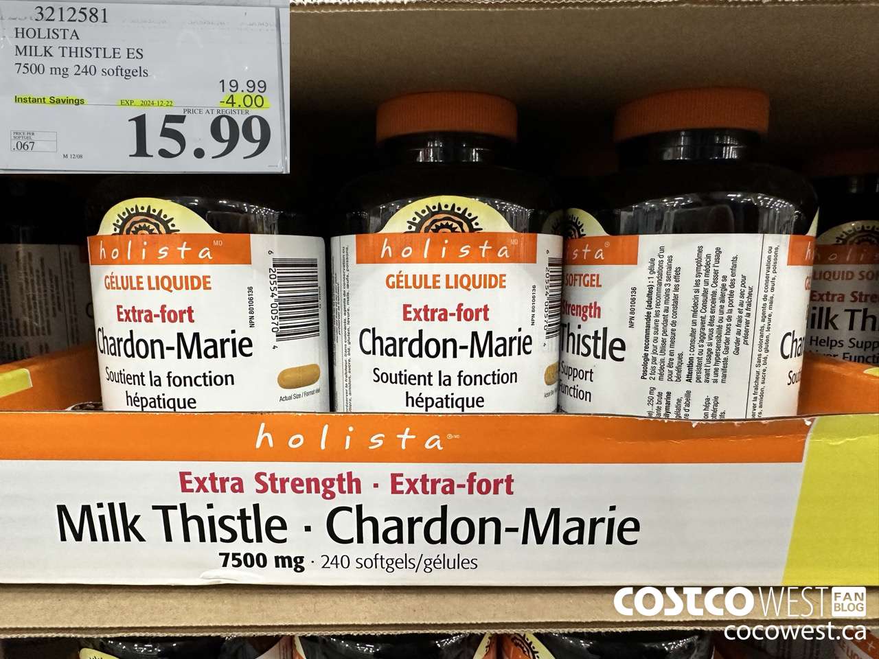 3212581 HOLISTA MILK THISTLE ES 250 mg 240 softgels ($4.00 INSTANT SAVINGS EXPIRES ON 2024-12-22) $15.99