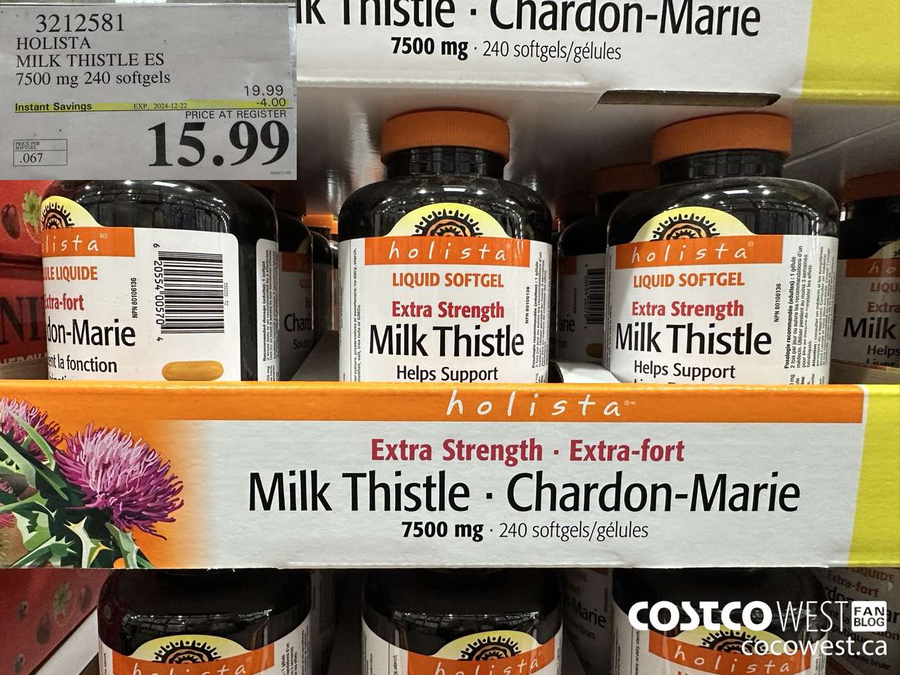 3212581 HOLISTA MILK THISTLE ES 250 mg 240 softgels ($4.00 INSTANT SAVINGS EXPIRES ON 2024-12-22) $15.99