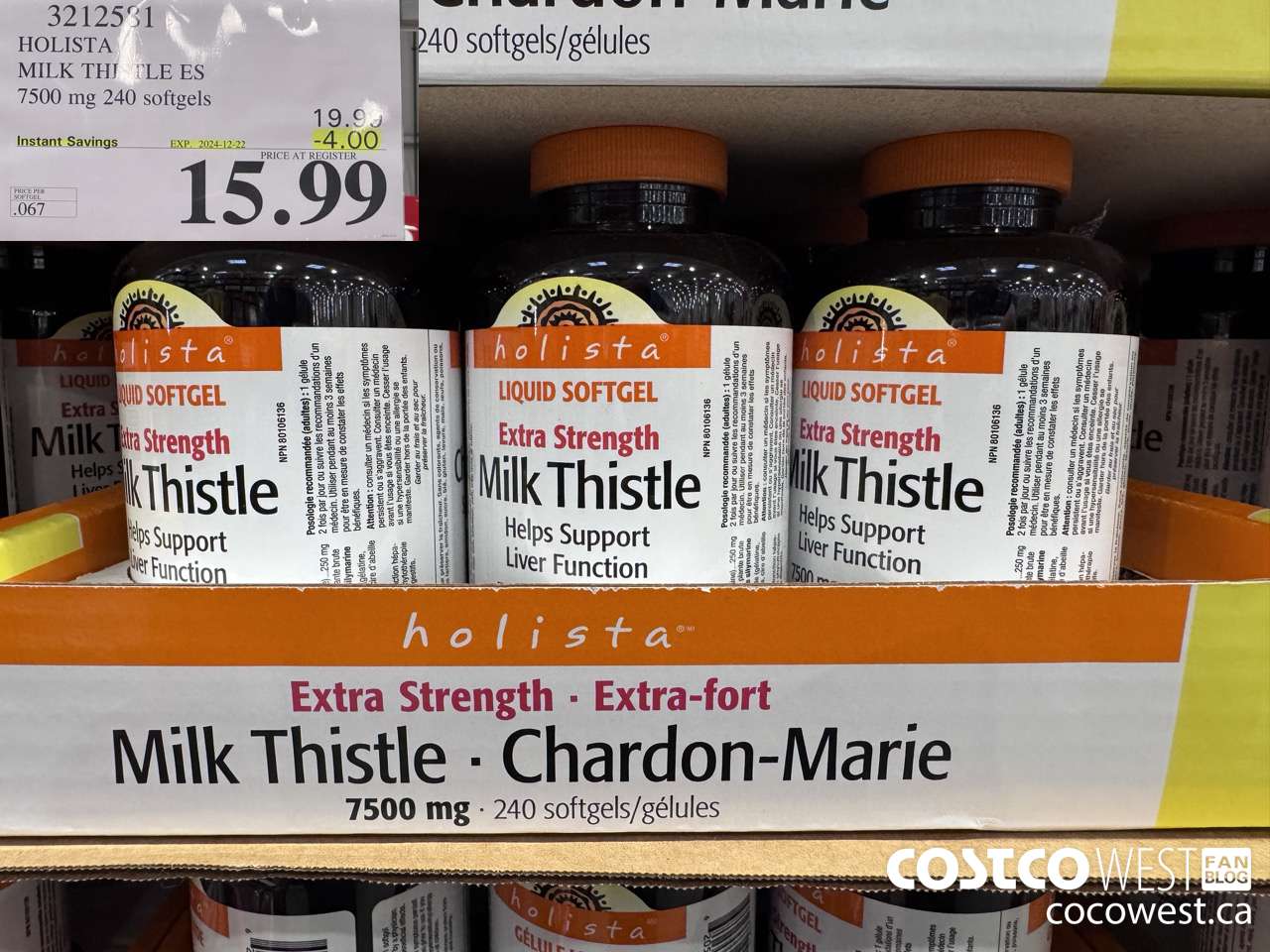 3212581 HOLISTA MILK THISTLE ES 250 mg 240 softgels ($4.00 INSTANT SAVINGS EXPIRES ON 2024-12-22) $15.99