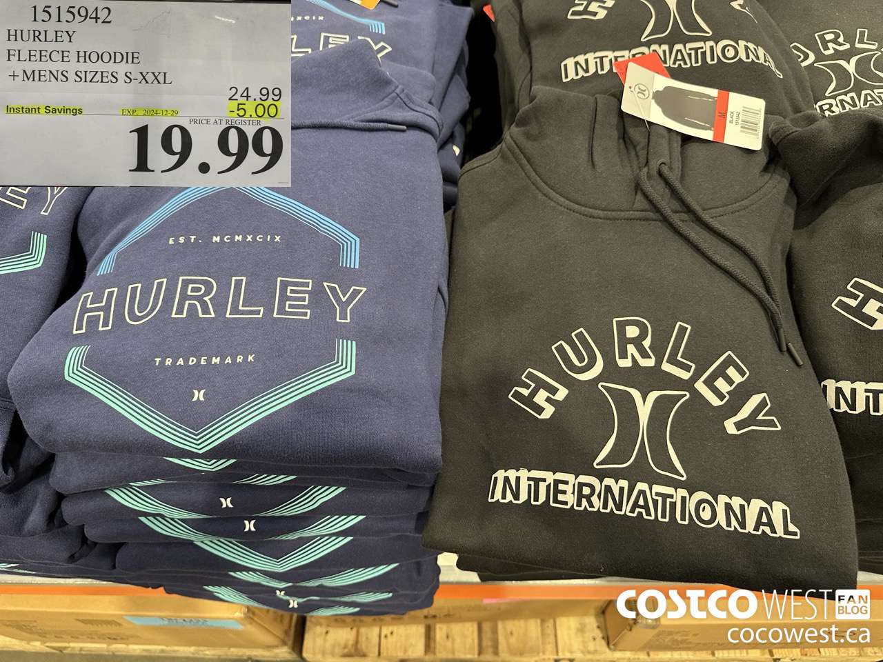 1515942 HURLEY FLEECE HOODIE MENS SIZES S-XXL ($5.00 INSTANT SAVINGS EXPIRES ON 2024-12-29) $19.99