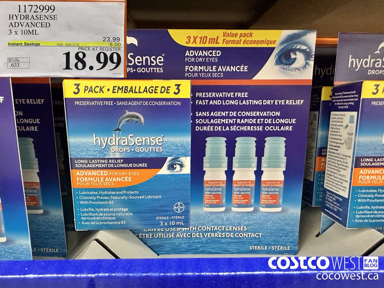 1172999 HYDRASENSE ADVANCED 3 x 10ML ($5.00 INSTANT SAVINGS EXPIRES ON 2024-12-22) $18.99