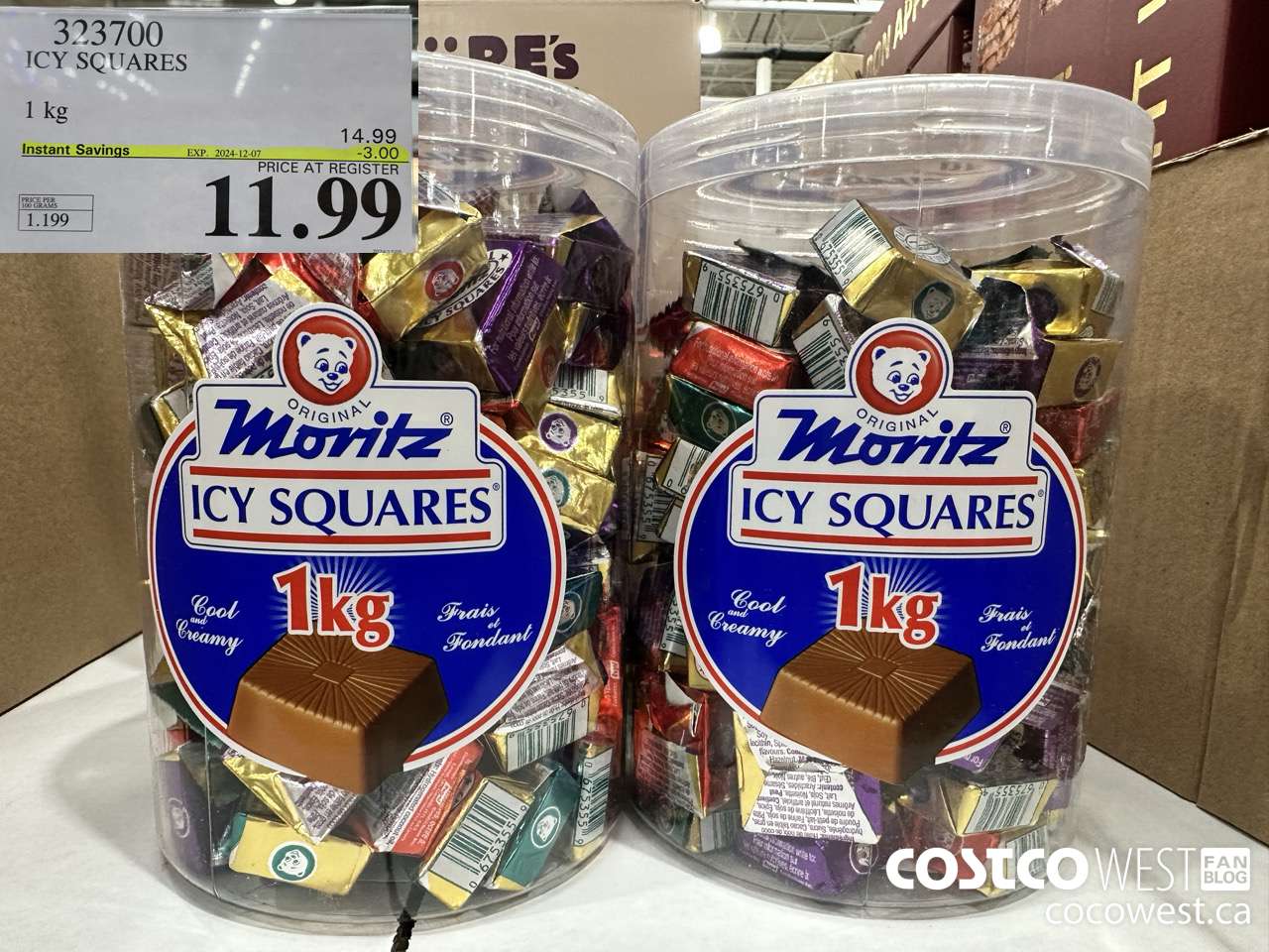 393700 ICY SQUARES CHOCOLATE SQUARES 1 kg ($3.00 INSTANT SAVINGS EXPIRES ON 2024-12-07) $11.99