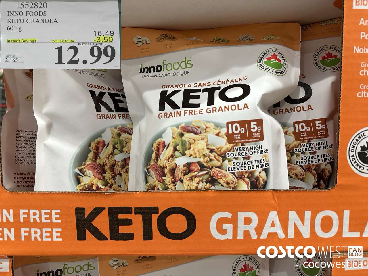 1552820 INNO FOODS ORGANIC KETO GRANOLA 600 g  ($3.50 INSTANT SAVINGS EXPIRES ON 2025-01-26) $12.99