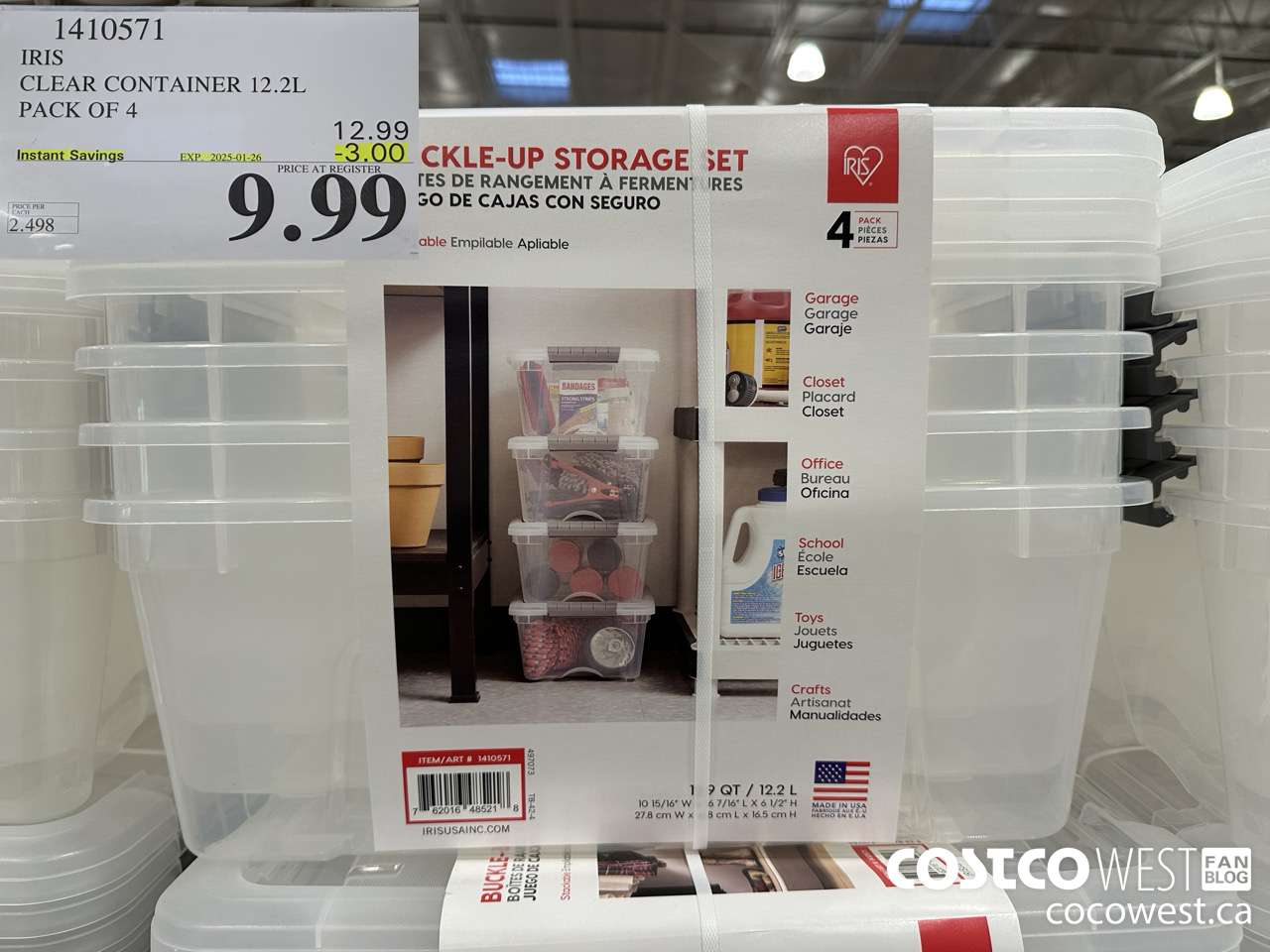 1410571 IRIS CLEAR CONTAINER 12.2L PACK OF 4 ($3.00 INSTANT SAVINGS EXPIRES ON 2025-01-26) $9.99