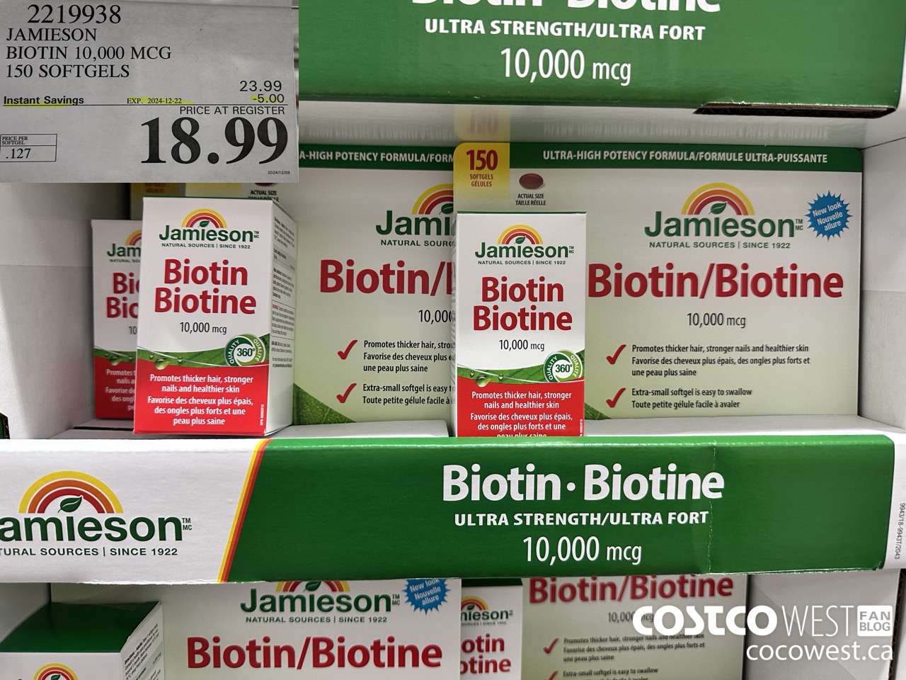 2219938 JAMIESON BIOTIN 10,000 MCG 150 SOFTGELS ($5.00 INSTANT SAVINGS EXPIRES ON 2024-12-22) $18.99