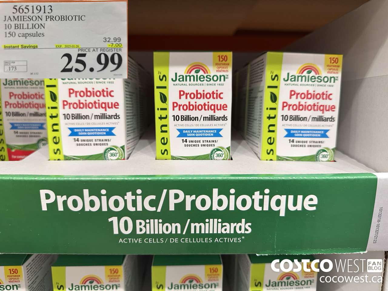 5651913 JAMIESON PROBIOTIC 10 BILLION 150 COUNT ($7.00 INSTANT SAVINGS EXPIRES ON 2025-01-26) $25.99