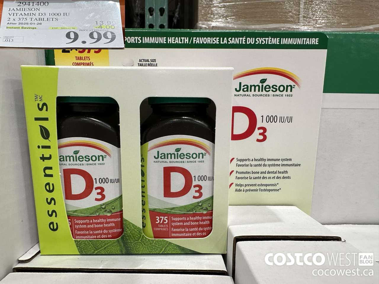 2941400 JAMIESON VITAMIN D3 1000IU 2X375 TABLETS ($4.00 INSTANT SAVINGS EXPIRES ON 2025-01-26) $9.99