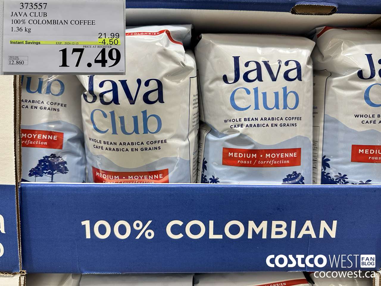 373557 JAVA CLUB 100% COLOMBIAN COFFEE 1.36 kg ($4.50 INSTANT SAVINGS EXPIRES ON 2024-12-15) $17.49