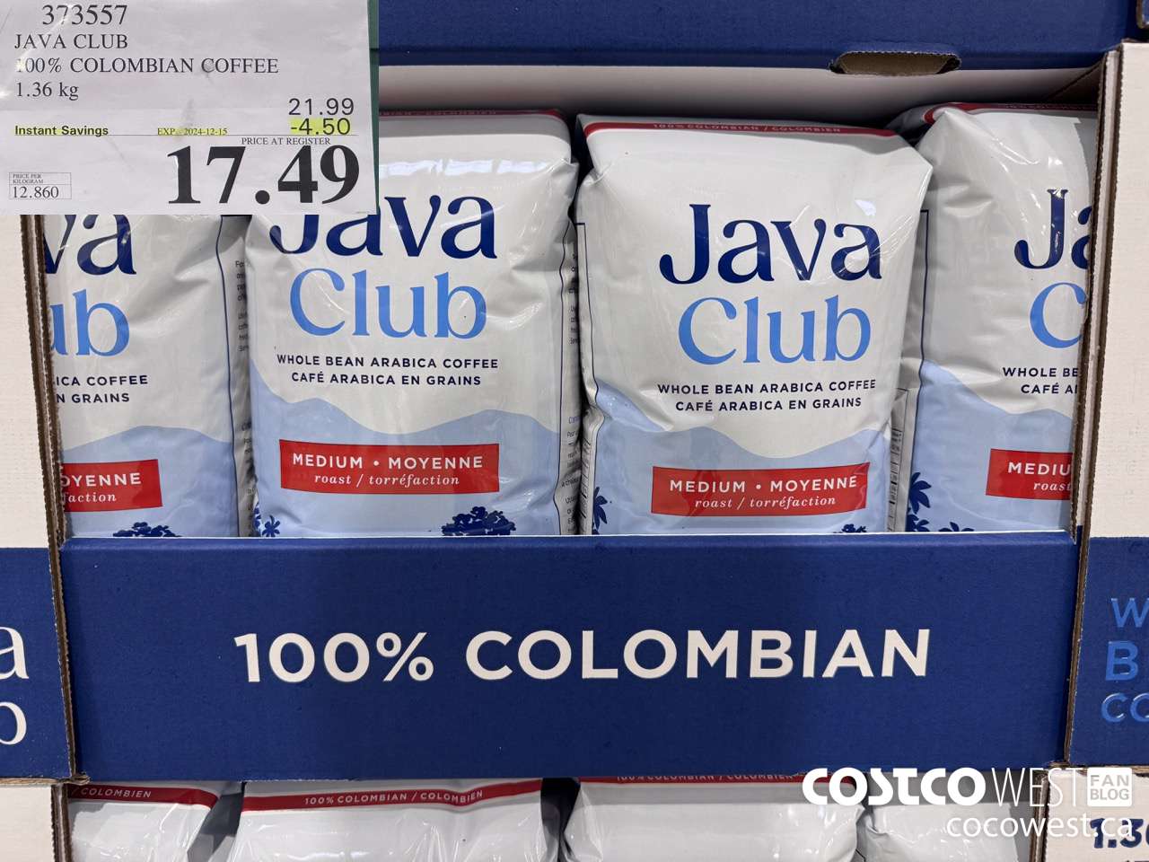 373557 JAVA CLUB 100% COLOMBIAN COFFEE 1.36 kg ($4.50 INSTANT SAVINGS EXPIRES ON 2024-12-15) $17.49