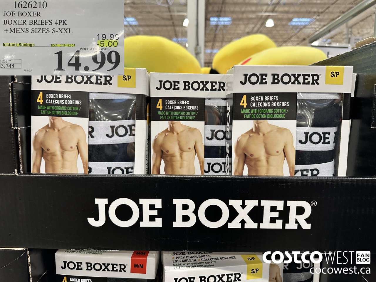 1626210 JOE BOXER BOXER BRIEFS 4PK MENS SIZES S-XXL ($5.00 INSTANT SAVINGS EXPIRES ON 2024-12-25) $14.99