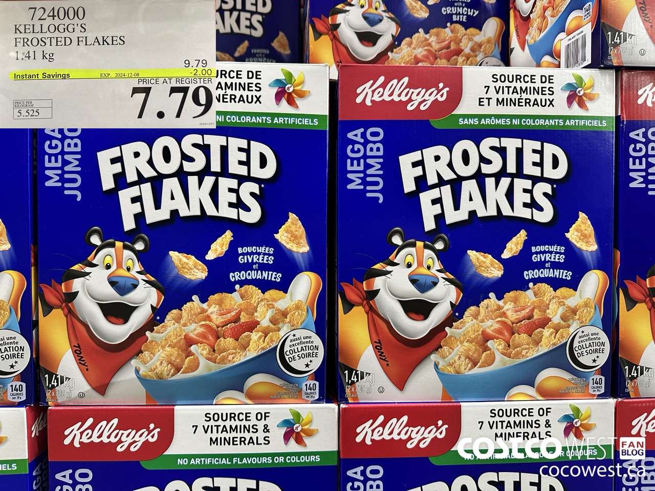 724000 KELLOGGS FROSTED FLAKES MEGA 1.41 kg ($2.00 INSTANT SAVINGS EXPIRES ON 2024-12-08) $7.79