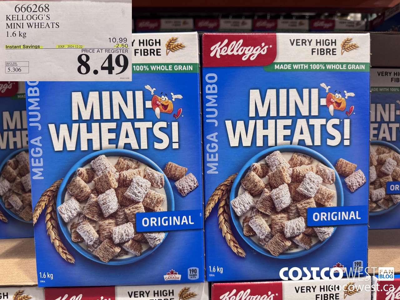 666268 KELLOGG'S MINI WHEATS 1.6 kg ($2.50 INSTANT SAVINGS EXPIRES ON 2024-12-22) $8.49