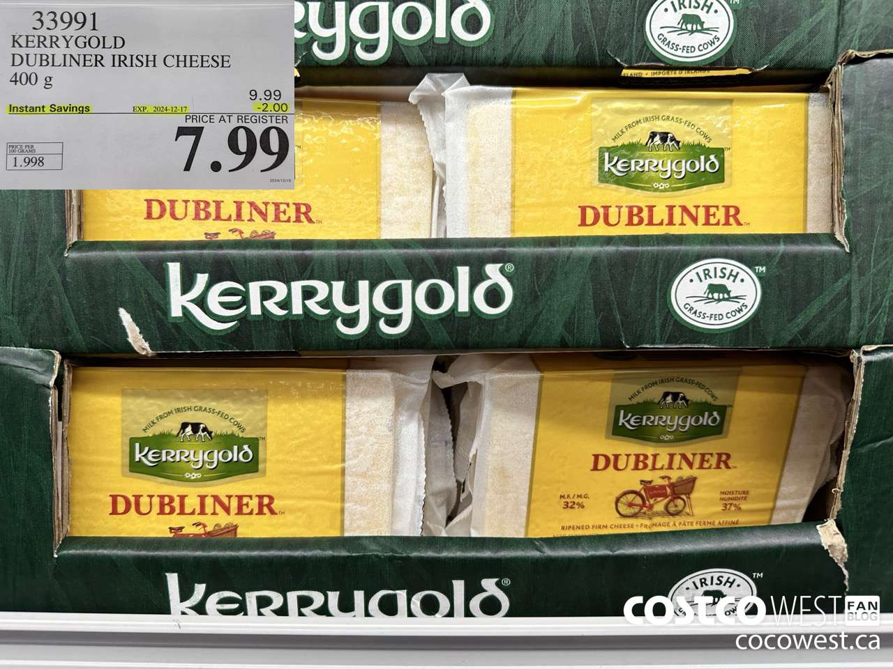 33991 KERRYGOLD DUBLINER IRISH CHEESE 400 g ($2.00 INSTANT SAVINGS EXPIRES ON 2024-12-17) $7.99