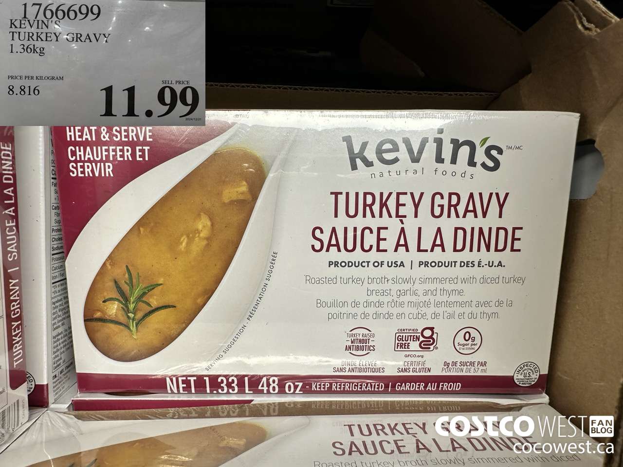 1766699 KEVIN'S TURKEY GRAVY 1.36KG $11.99