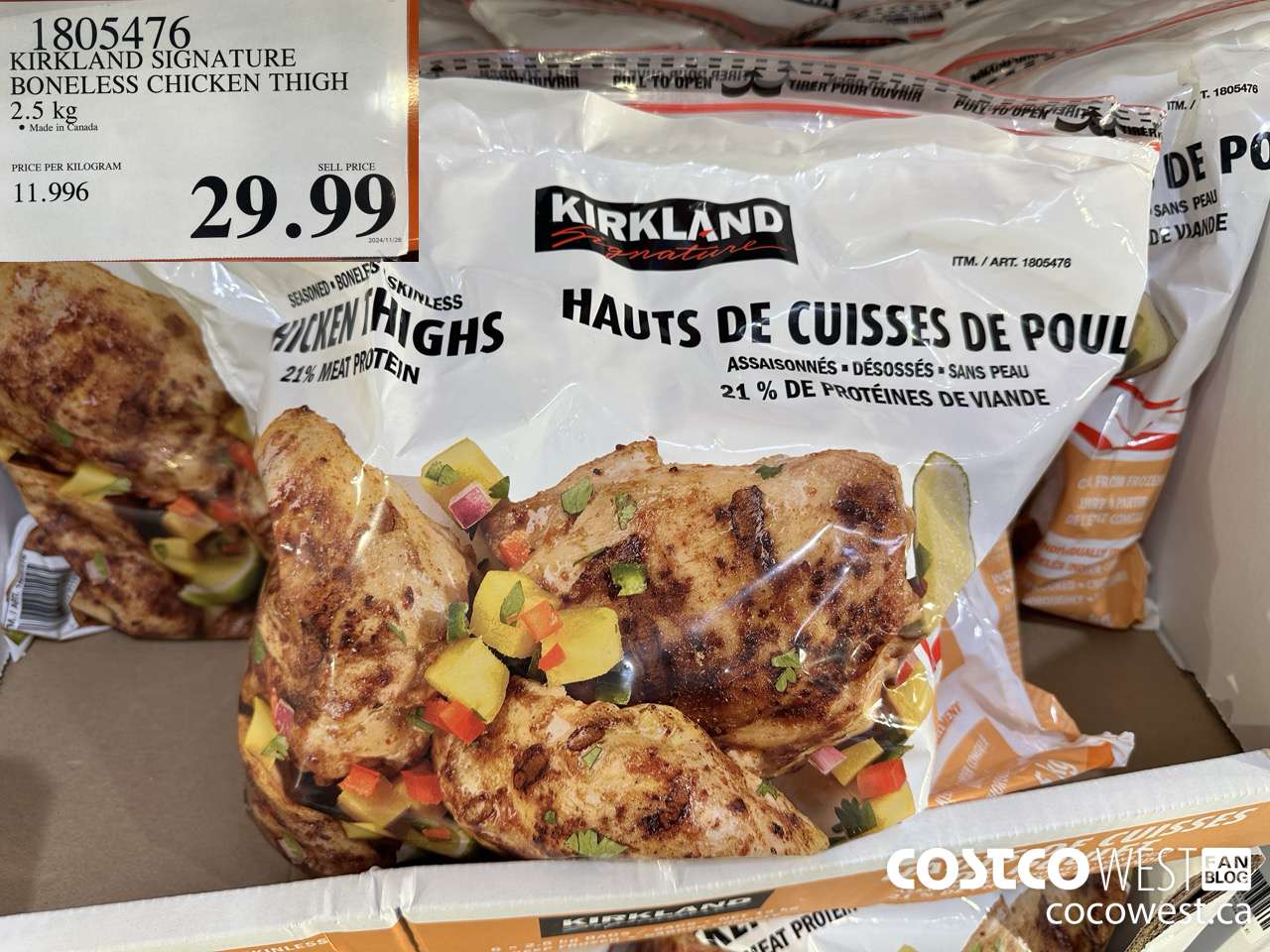 1805476 KIRKLAND SIGNATURE BONELESS CHICKEN THIGH 2.5KG $29.99