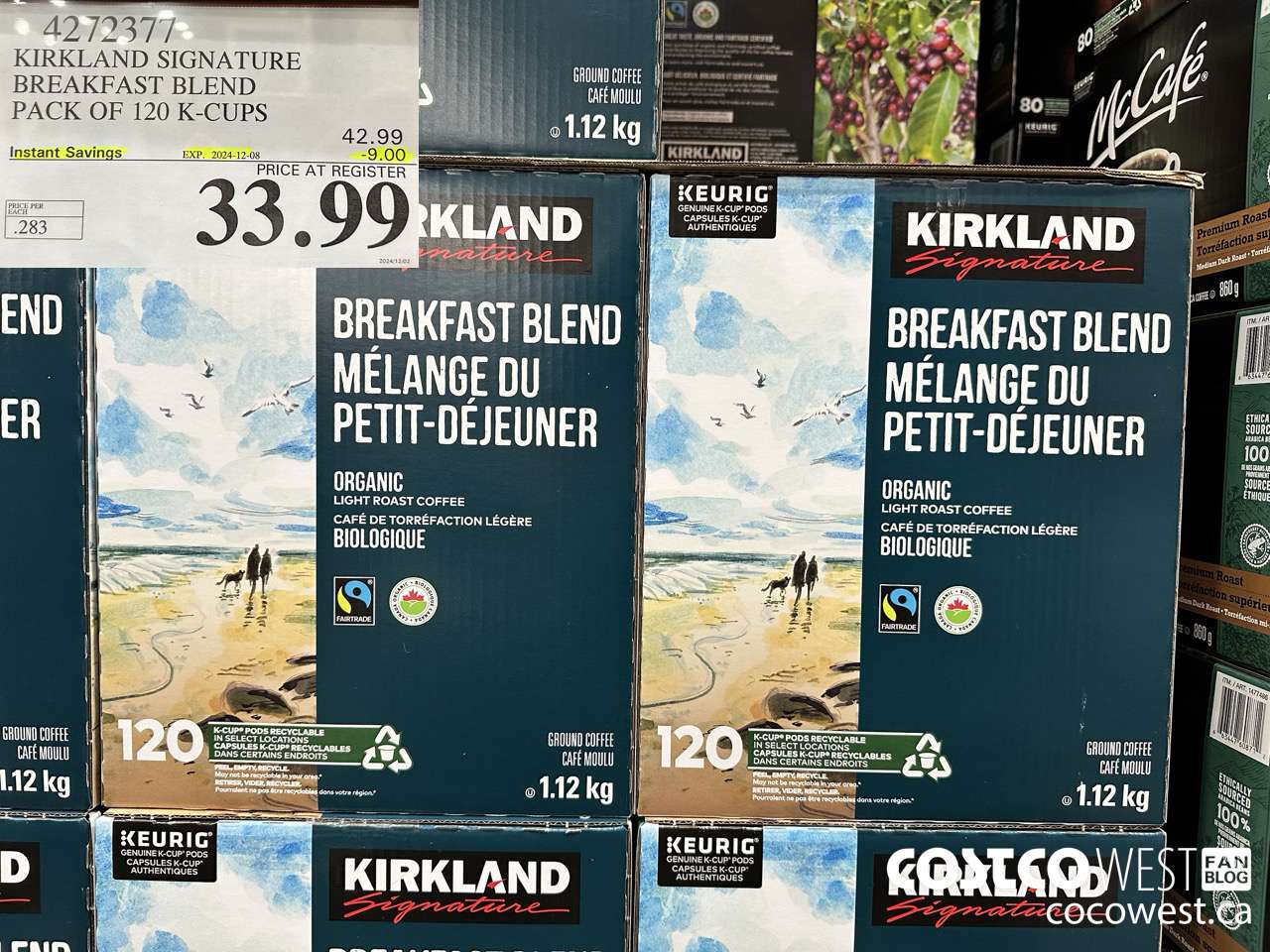 4272377 KIRKLAND SIGNATURE BREAKFAST BLEND PACK OF 120 K-CUPS ($9.00 INSTANT SAVINGS EXPIRES ON 2024-12-08) $33.99