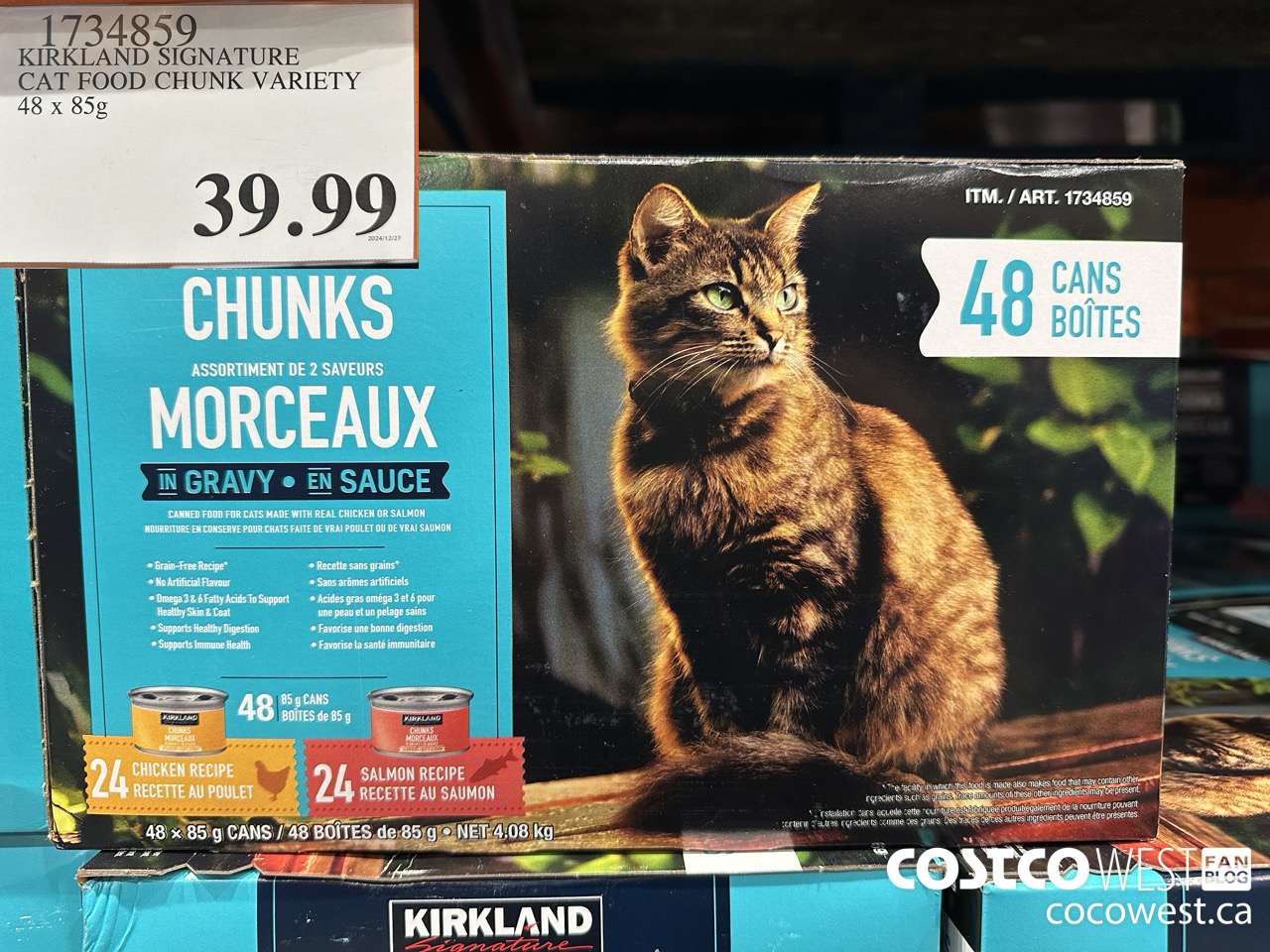 1734859 KIRKLAND SIGNATURE CAT FOOD CHUNK VARIETY 48 X 85G $39.99