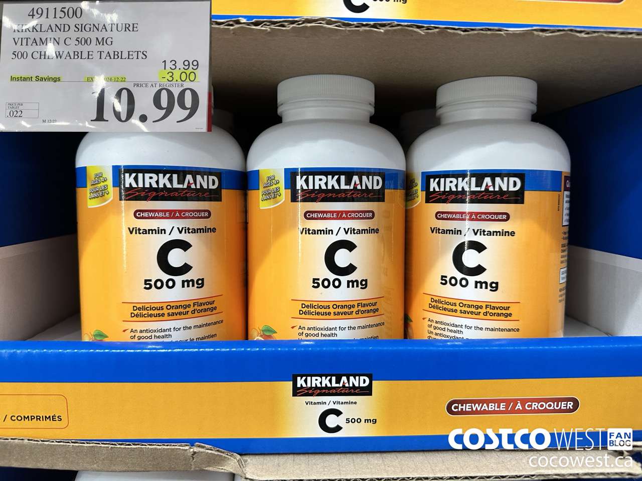 4911500 KIRKLAND SIGNATURE CHEWABLE VITAMIN C 500 MG 500s ($3.00 INSTANT SAVINGS EXPIRES ON 2024-12-22) $10.99