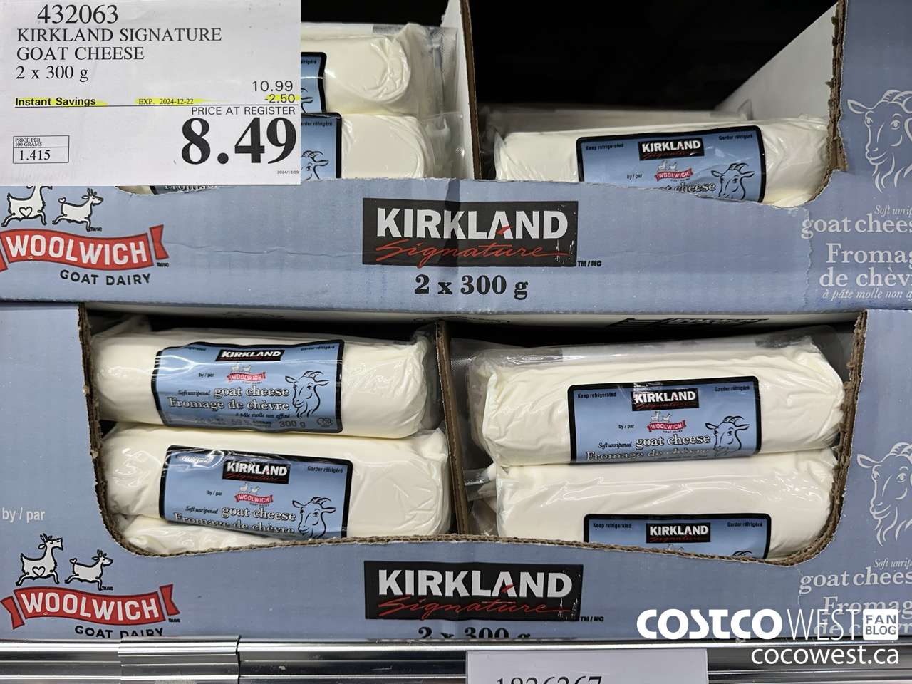 432063 KIRKLAND SIGNATURE GOAT CHEESE 2 x 300 g ($2.50 INSTANT SAVINGS EXPIRES ON 2024-12-22) $8.49