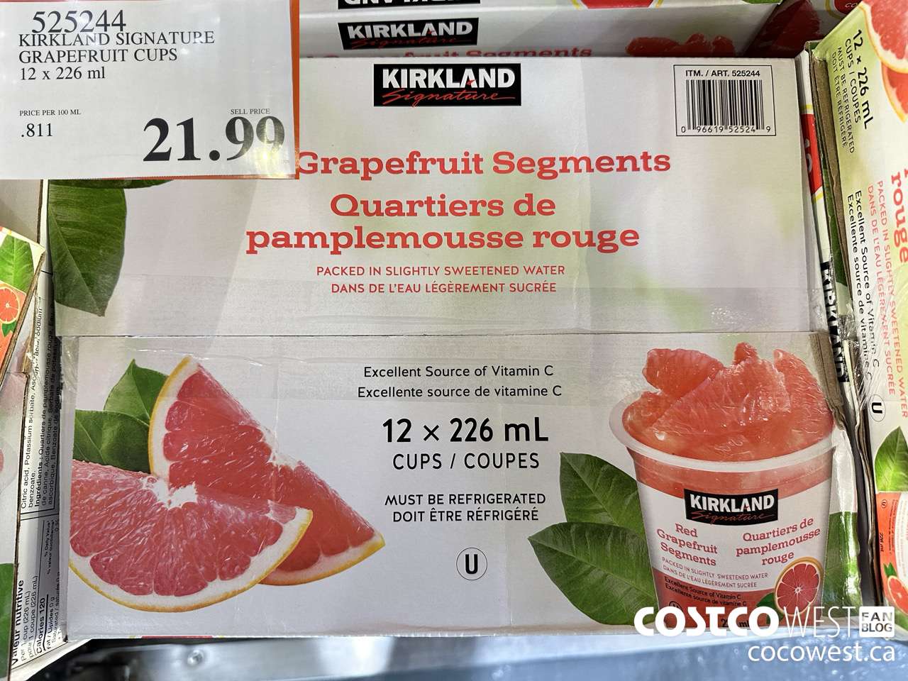 525244 KIRKLAND SIGNATURE GRAPEFRUIT CUPS 12 X 226 ML $21.99