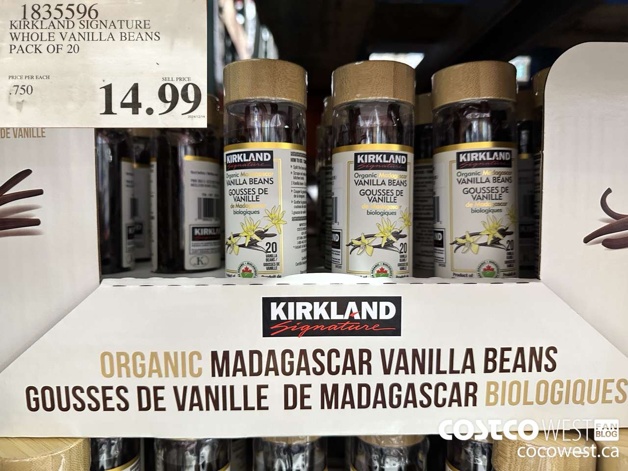 1835596 KIRKLAND SIGNATURE ORGANIC VANILLA BEANS 20 CT $14.99