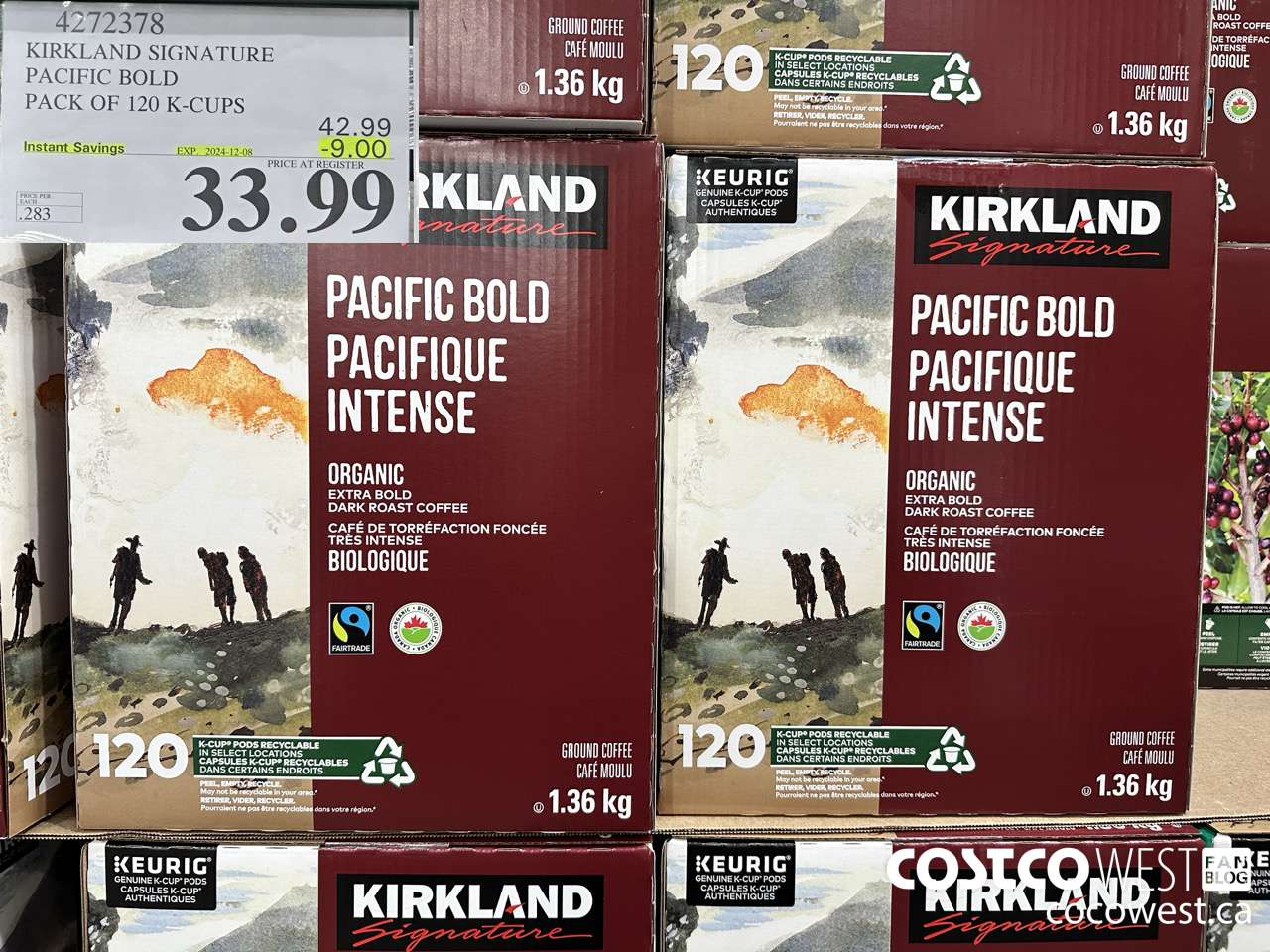 4272378 KIRKLAND SIGNATURE PACIFIC BOLD PACK OF 120 K-CUPS ($9.00 INSTANT SAVINGS EXPIRES ON 2024-12-08) $33.99