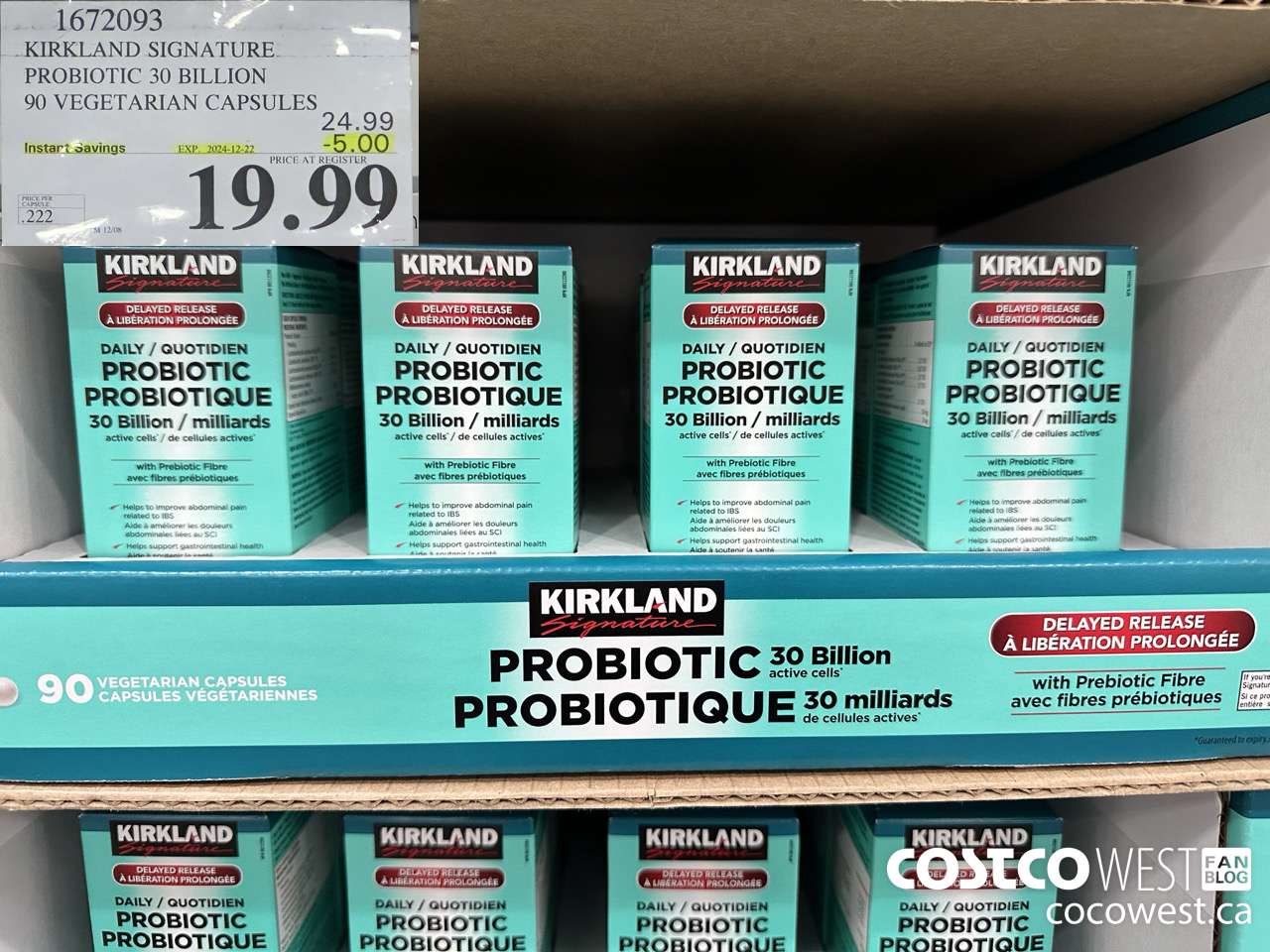 1672093 KIRKLAND SIGNATURE PROBIOTIC 30 BILLION 90 VEGETARIAN CAPSULES ($5.00 INSTANT SAVINGS EXPIRES ON 2024-12-22) $19.99