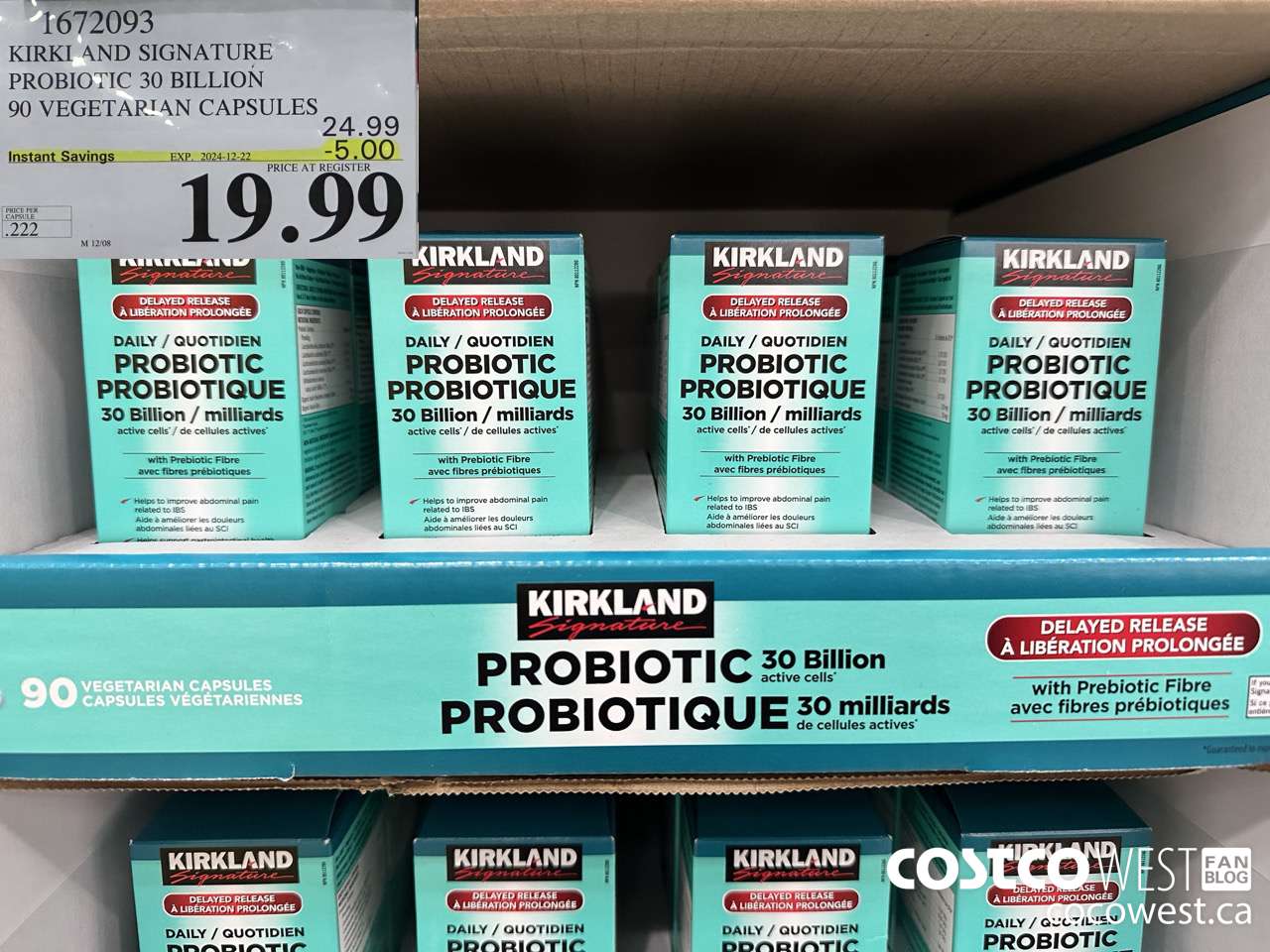1672093 KIRKLAND SIGNATURE PROBIOTIC 30 BILLION 90 VEGETARIAN CAPSULES ($5.00 INSTANT SAVINGS EXPIRES ON 2024-12-22) $19.99