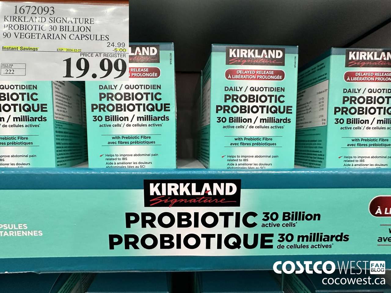 1672093 KIRKLAND SIGNATURE PROBIOTIC 30 BILLION 90 VEGETARIAN CAPSULES ($5.00 INSTANT SAVINGS EXPIRES ON 2024-12-22) $19.99