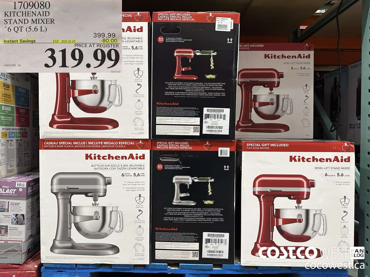 1709080 KITCHENAID STAND MIXER 6QT (5.6L) ($80.00 INSTANT SAVINGS EXPIRES ON 2025-01-05) $319.99