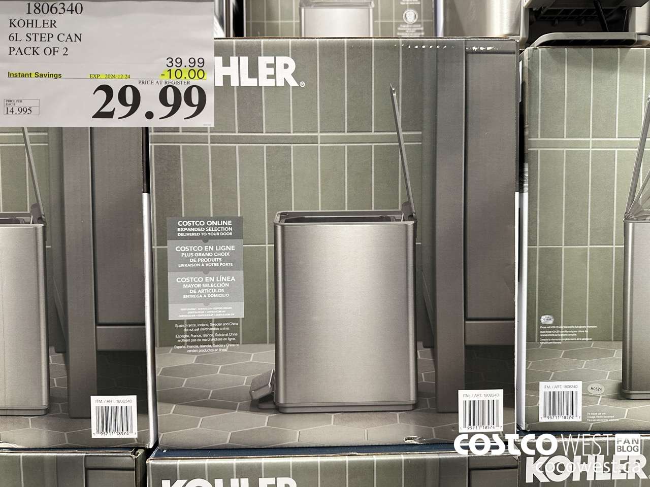1806340 KOHLER 6L STEP CAN PACK OF 2 ($10.00 INSTANT SAVINGS EXPIRES ON 2024-12-24) $29.99