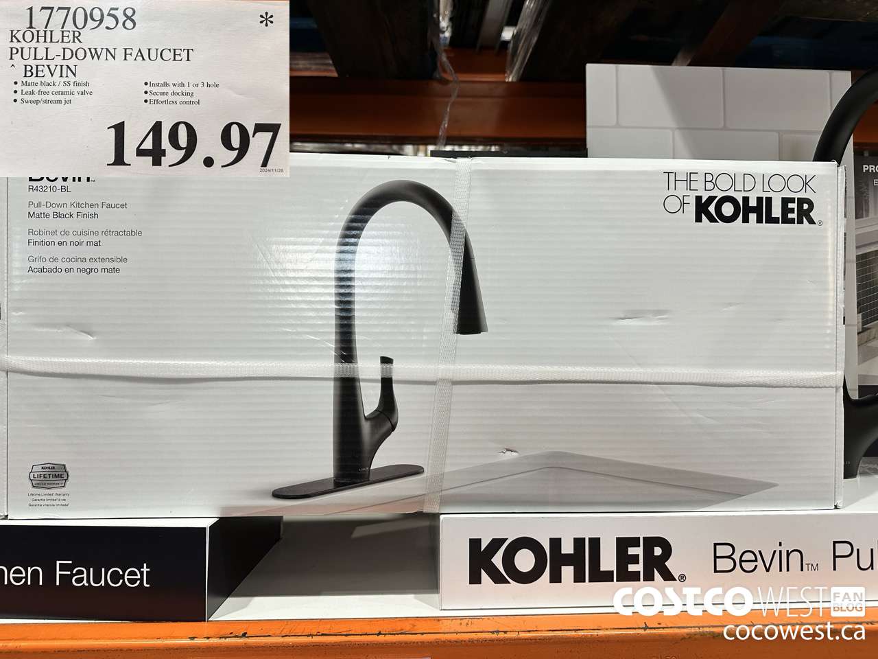 1770958 KOHLER PULL-DOWN FAUCET BEVIN $149.97