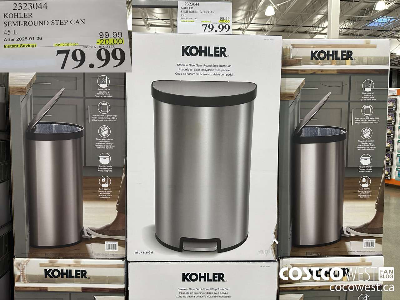 2323044 KOHLER SEMI-ROUND STEP CAN 45L ($20.00 INSTANT SAVINGS EXPIRES ON 2025-01-26) $79.99