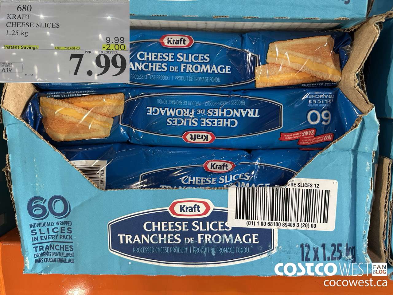 680 KRAFT CHEESE SLICES 1.25 kg ($2.00 INSTANT SAVINGS EXPIRES ON 2025-01-05) $7.99