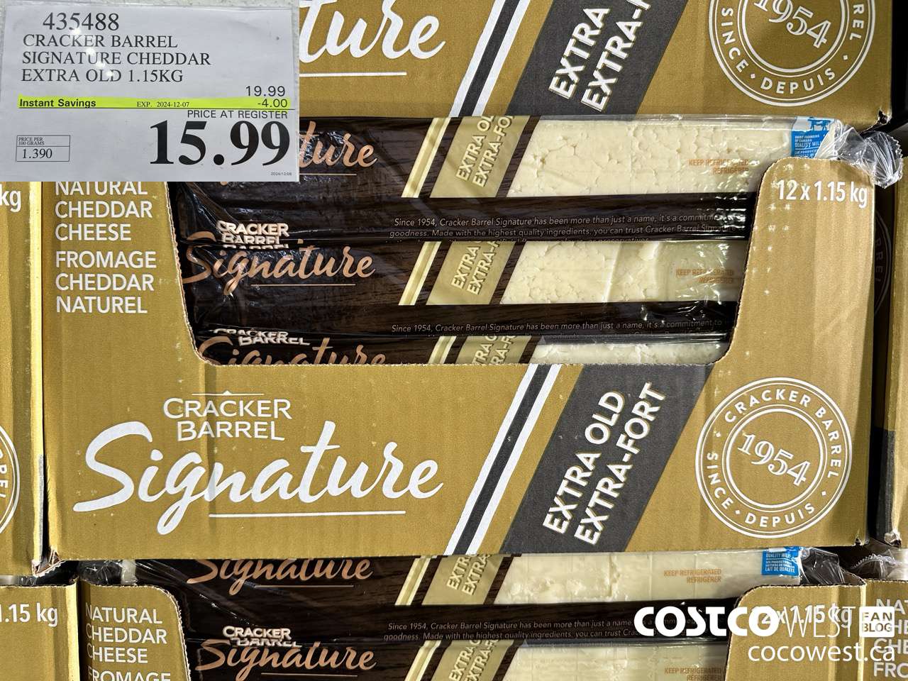 435488 KRAFT EXTRA OLD CHEDDAR 1.15 KG ($4.00 INSTANT SAVINGS EXPIRES ON 2024-12-07) $15.99