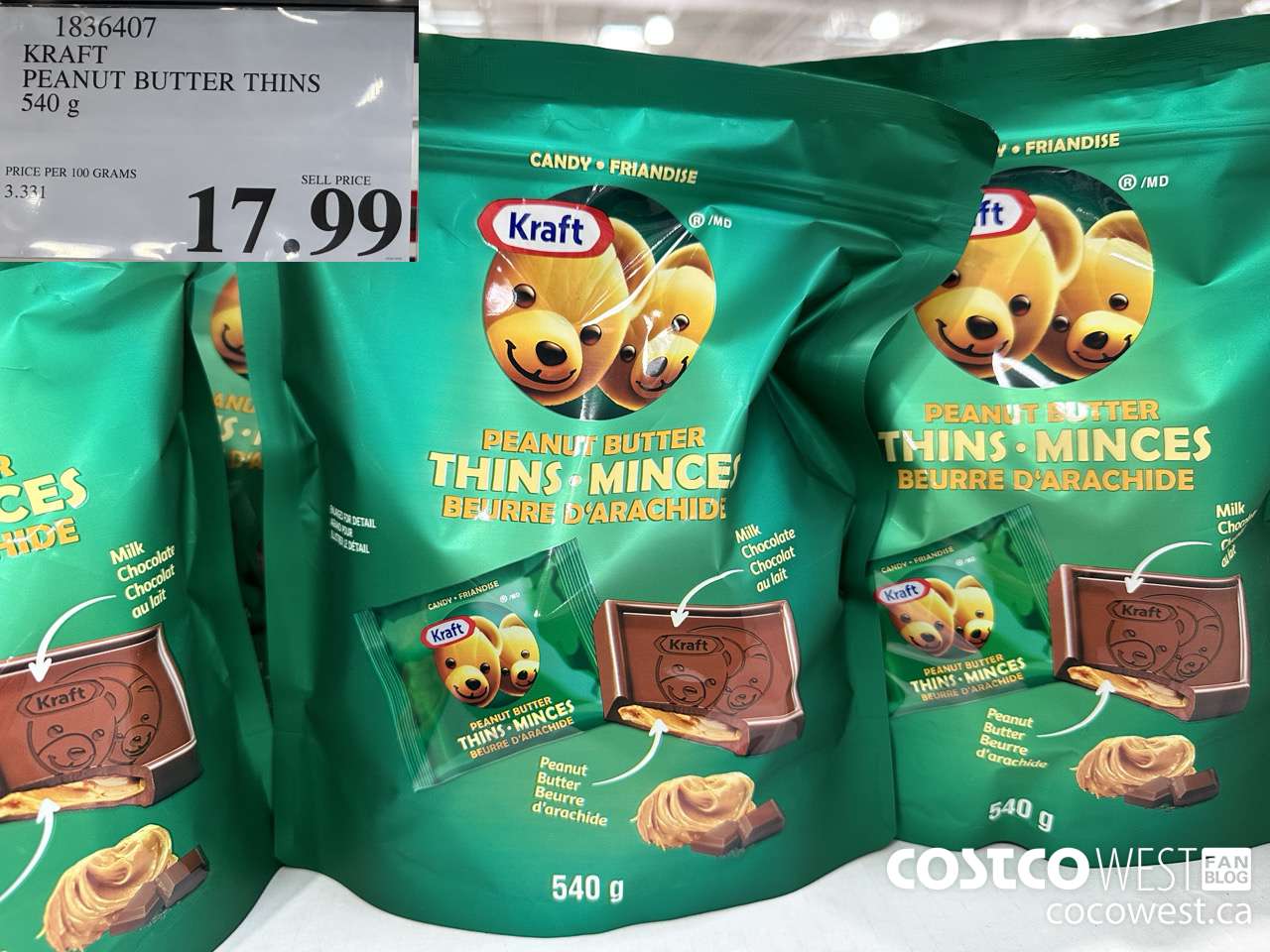 1836407 KRAFT PEANUT BUTTER THINS 540G $17.99